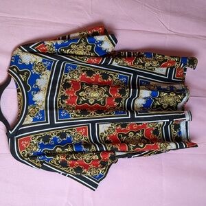 Boohoo Plus Baroque Print Oversized Red Blue Gold Short Sleeve Tee size 18